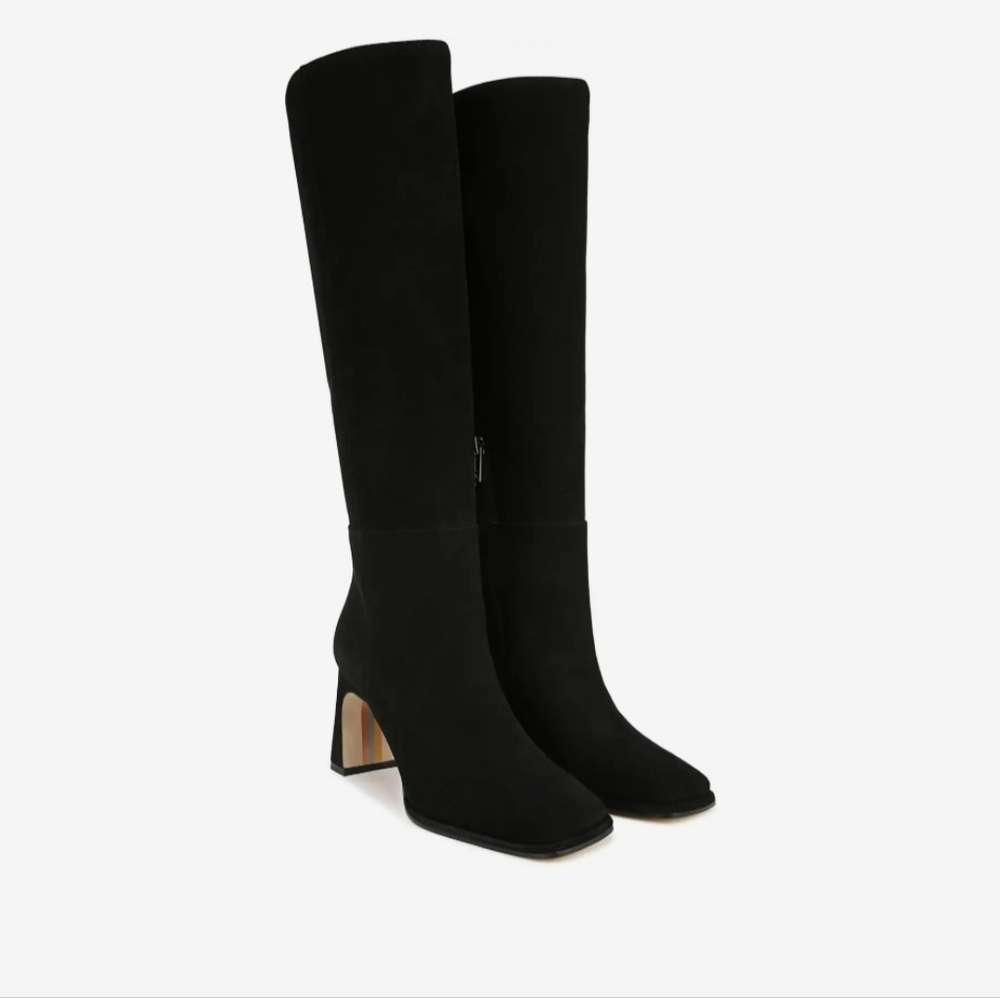 Sam Edelman Black Issabel Suede Knee High Boot Size 8.5 Squared Toe